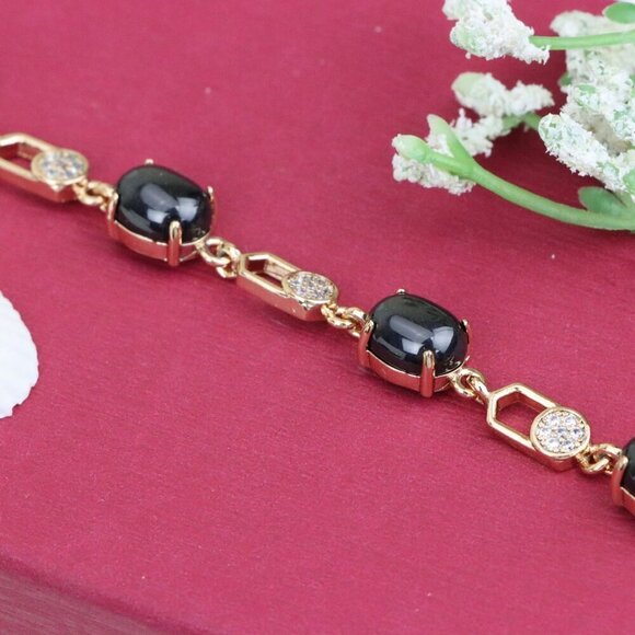 "Black Stone Rose Gold Bracelet with Sparkling Accents, XPBL1017 - Picture 12 of 12